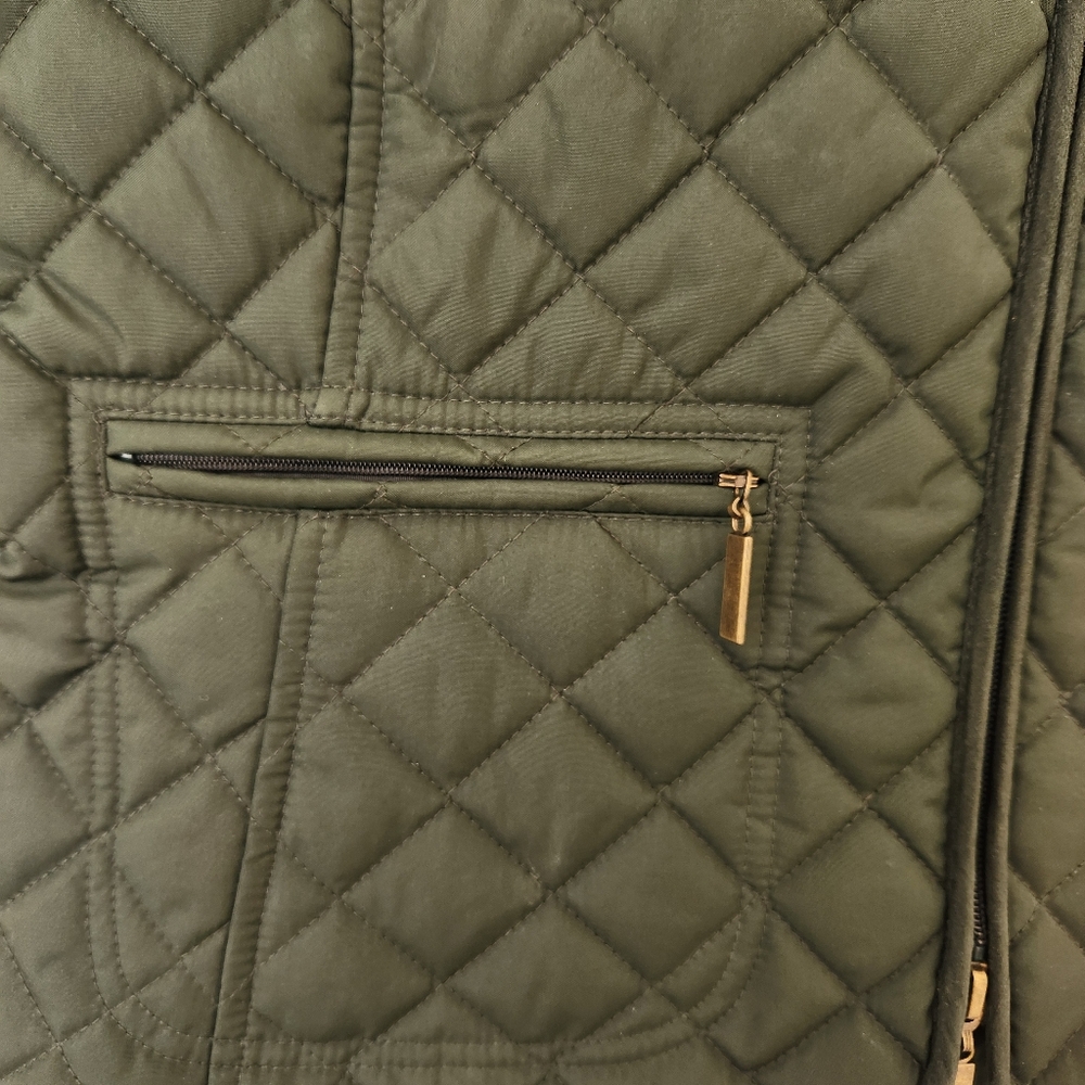 Olive Green Quilted Vest Van Heusen Sleeveless Zippers Fall Cabincore Gorp Small - Picture 7 of 13